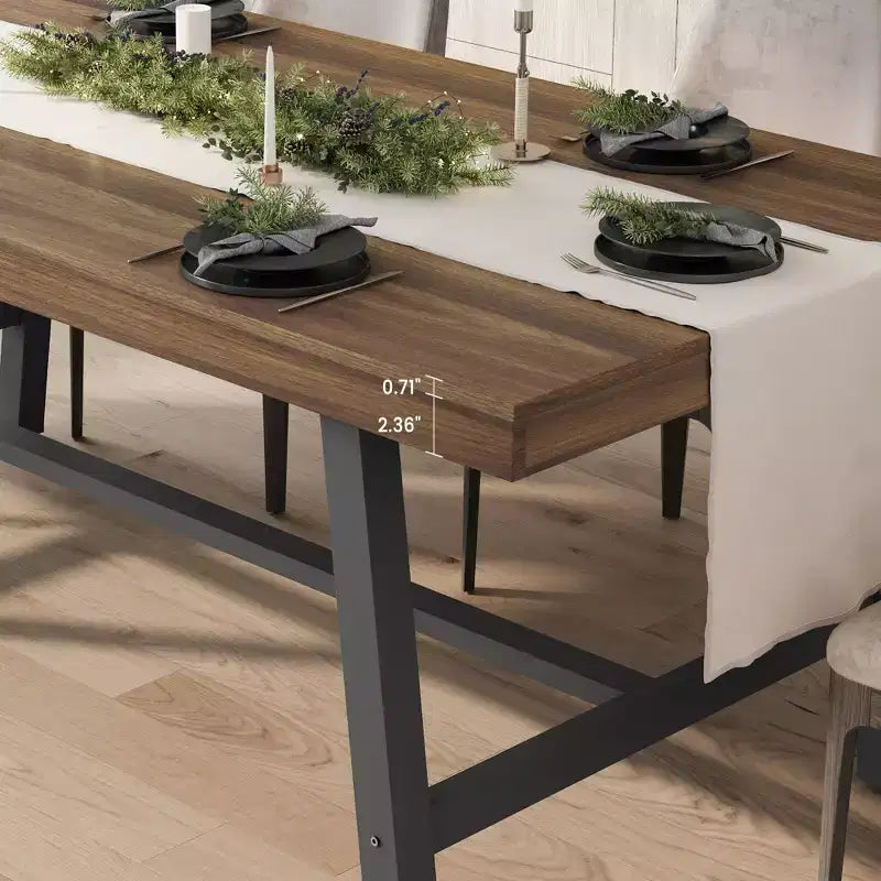Industrial Dining Table for 6~8 People, 78.7 Long Rectangle Dining Tables, Wooden Kitchen Table with Sturdy Metal Frame for Dining Room