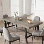 Industrial Dining Table for 6~8 People, 78.7 Long Rectangle Dining Tables, Wooden Kitchen Table with Sturdy Metal Frame for Dining Room