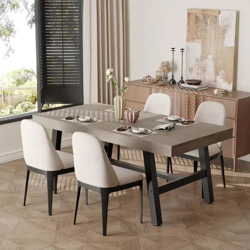 Industrial Dining Table for 6~8 People, 78.7 Long Rectangle Dining Tables, Wooden Kitchen Table with Sturdy Metal Frame for Dining Room