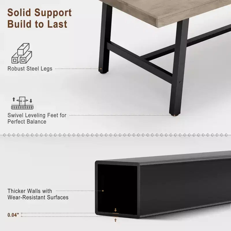 Industrial Dining Table for 6~8 People, 78.7 Long Rectangle Dining Tables, Wooden Kitchen Table with Sturdy Metal Frame for Dining Room
