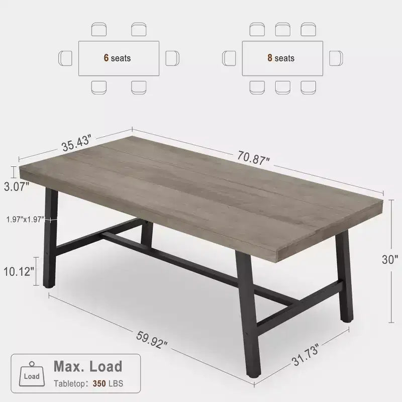 Industrial Dining Table for 6~8 People, 78.7 Long Rectangle Dining Tables, Wooden Kitchen Table with Sturdy Metal Frame for Dining Room