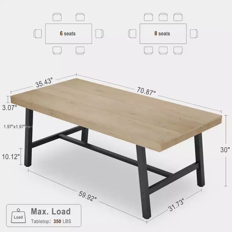 Industrial Dining Table for 6~8 People, 78.7 Long Rectangle Dining Tables, Wooden Kitchen Table with Sturdy Metal Frame for Dining Room