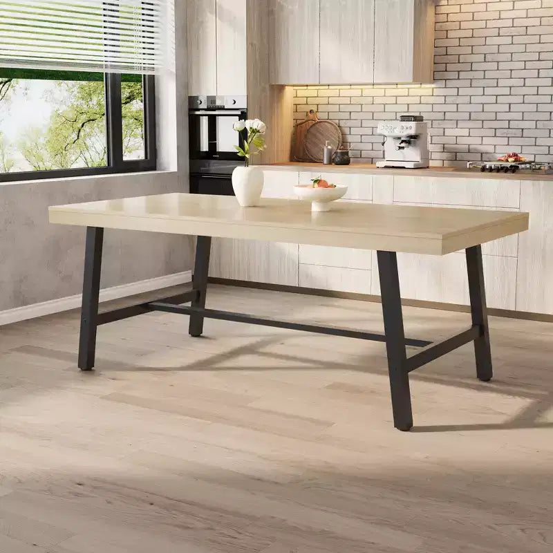 Industrial Dining Table for 6~8 People, 78.7 Long Rectangle Dining Tables, Wooden Kitchen Table with Sturdy Metal Frame for Dining Room