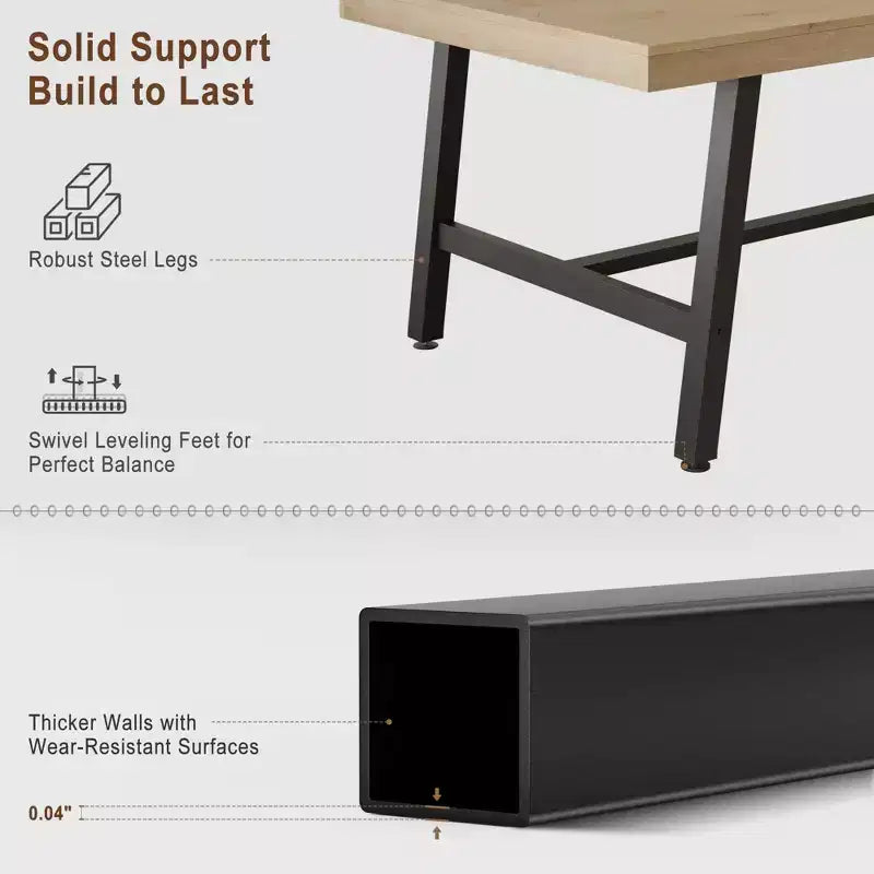 Industrial Dining Table for 6~8 People, 78.7 Long Rectangle Dining Tables, Wooden Kitchen Table with Sturdy Metal Frame for Dining Room