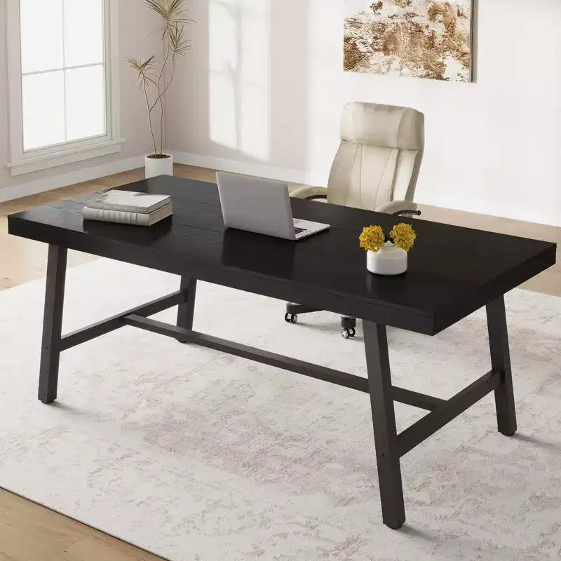 Industrial Dining Table for 6~8 People, 78.7 Long Rectangle Dining Tables, Wooden Kitchen Table with Sturdy Metal Frame for Dining Room