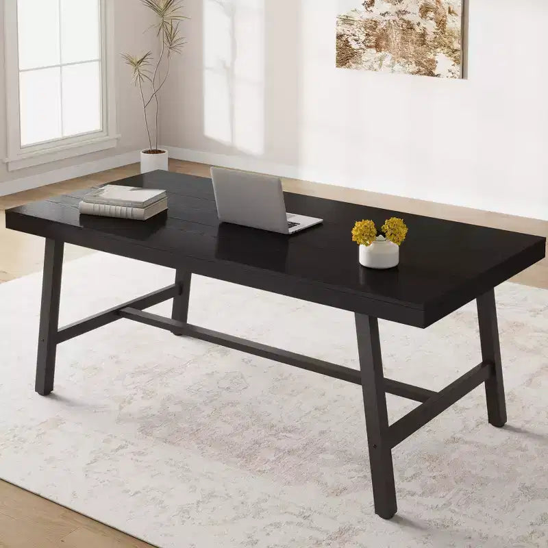 Industrial Dining Table for 6~8 People, 78.7 Long Rectangle Dining Tables, Wooden Kitchen Table with Sturdy Metal Frame for Dining Room