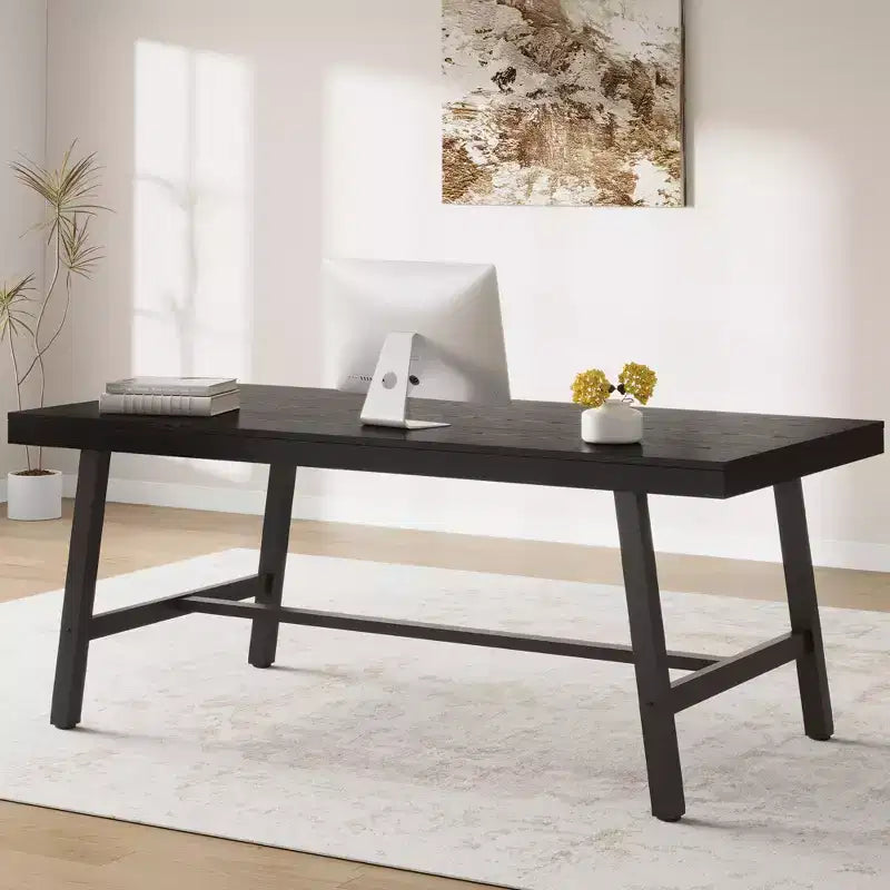 Industrial Dining Table for 6~8 People, 78.7 Long Rectangle Dining Tables, Wooden Kitchen Table with Sturdy Metal Frame for Dining Room