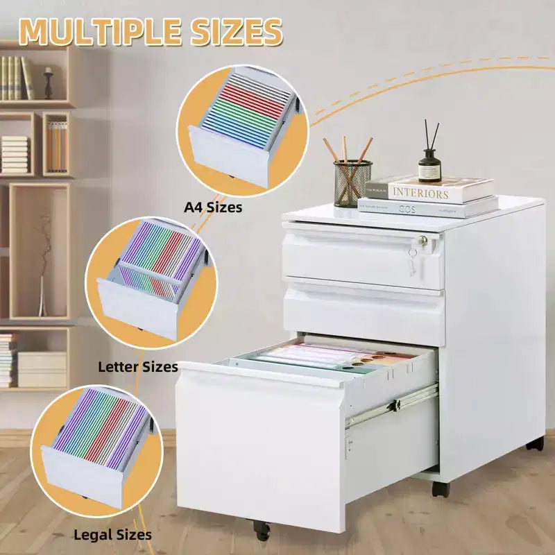 TROPOW 3-Drawer Mobile File Cabinet - Under-Desk Organizer for Home/Office (Unassembled, Fits Letter/Legal/A4)
