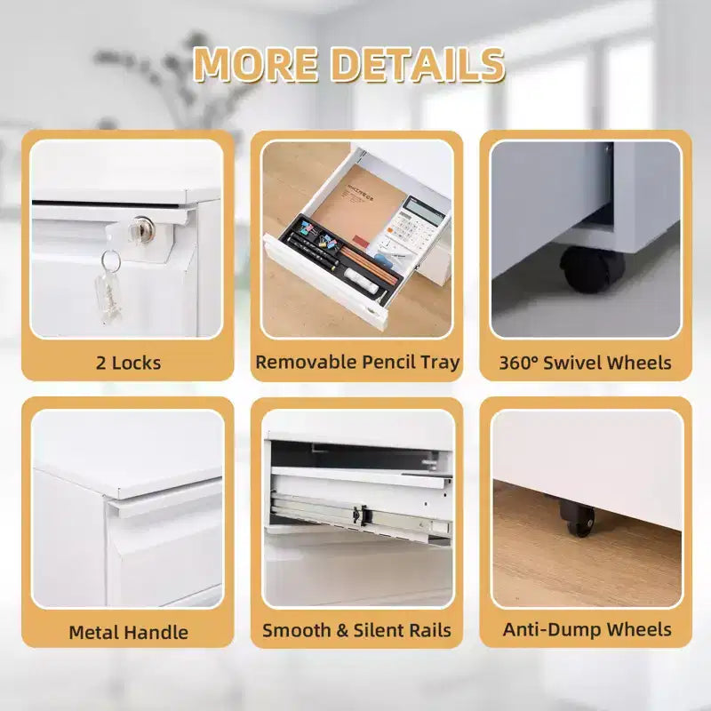 TROPOW 3-Drawer Mobile File Cabinet - Under-Desk Organizer for Home/Office (Unassembled, Fits Letter/Legal/A4)