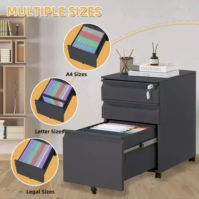 TROPOW 3-Drawer Mobile File Cabinet - Under-Desk Organizer for Home/Office (Unassembled, Fits Letter/Legal/A4)