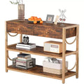 Console Table, Entryway Table - Light Luxury with 2 Drawers & 2 Shelves, Rustic Brown/Gold U-Shaped Frame, Adjustable Feet for Hallway/Living Room