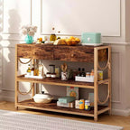 Console Table, Entryway Table - Light Luxury with 2 Drawers & 2 Shelves, Rustic Brown/Gold U-Shaped Frame, Adjustable Feet for Hallway/Living Room