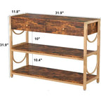 Console Table, Entryway Table - Light Luxury with 2 Drawers & 2 Shelves, Rustic Brown/Gold U-Shaped Frame, Adjustable Feet for Hallway/Living Room