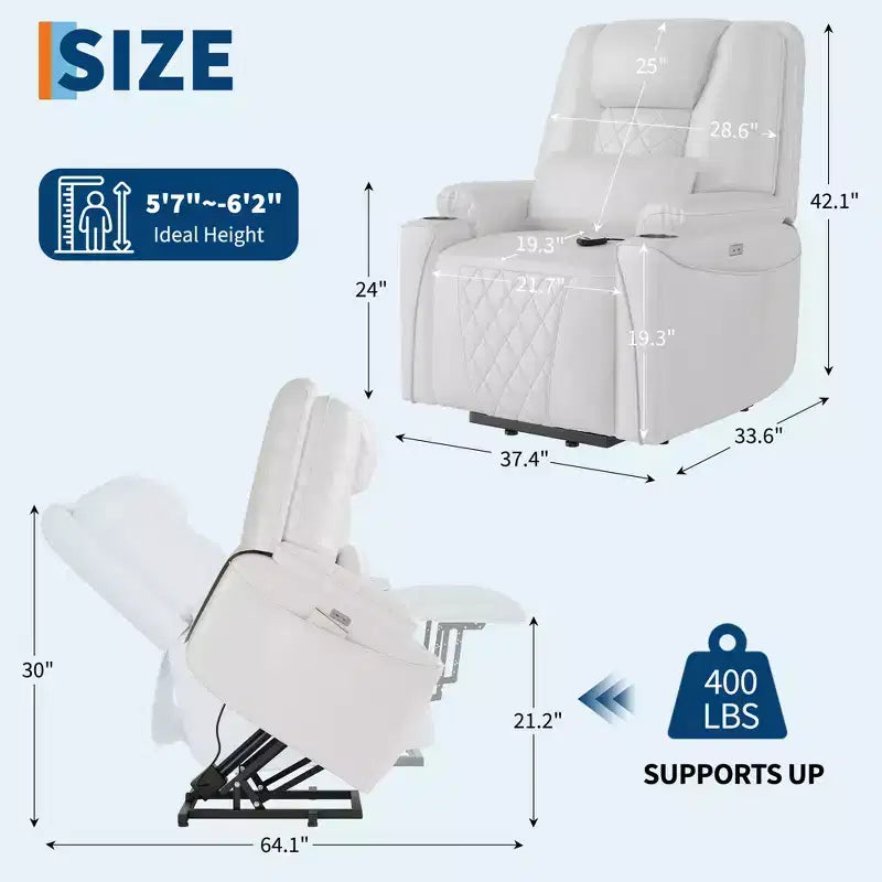 Poltrona reclinabile Sunnyfurn Lift - Reclinazione in pelle PU, 3 posizioni regolabili, tasche laterali, portabicchieri, poltrona Power Lift