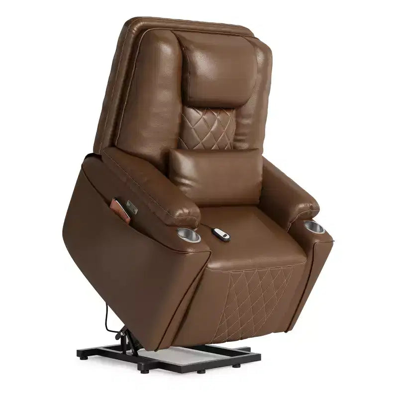 Poltrona reclinabile Sunnyfurn Lift - Reclinazione in pelle PU, 3 posizioni regolabili, tasche laterali, portabicchieri, poltrona Power Lift