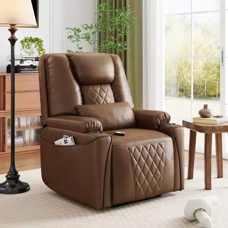 Poltrona reclinabile Sunnyfurn Lift - Reclinazione in pelle PU, 3 posizioni regolabili, tasche laterali, portabicchieri, poltrona Power Lift