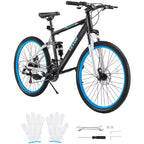 VEVOR Mountain Bike, 26-inch MTB Bicycle with Full Dual Suspension, 21-Speed Twist Shifter,Dual Disc Brakes, Aluminum Alloy Frame , Black&Blue