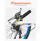VEVOR Mountain Bike, 26-inch MTB Bicycle with Full Dual Suspension, 21-Speed Twist Shifter,Dual Disc Brakes, Aluminum Alloy Frame , Black&Blue