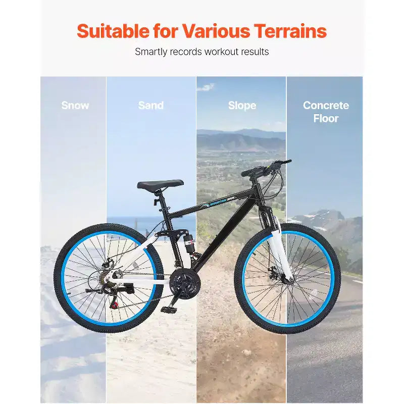 VEVOR Mountain Bike, 26-inch MTB Bicycle with Full Dual Suspension, 21-Speed Twist Shifter,Dual Disc Brakes, Aluminum Alloy Frame , Black&Blue