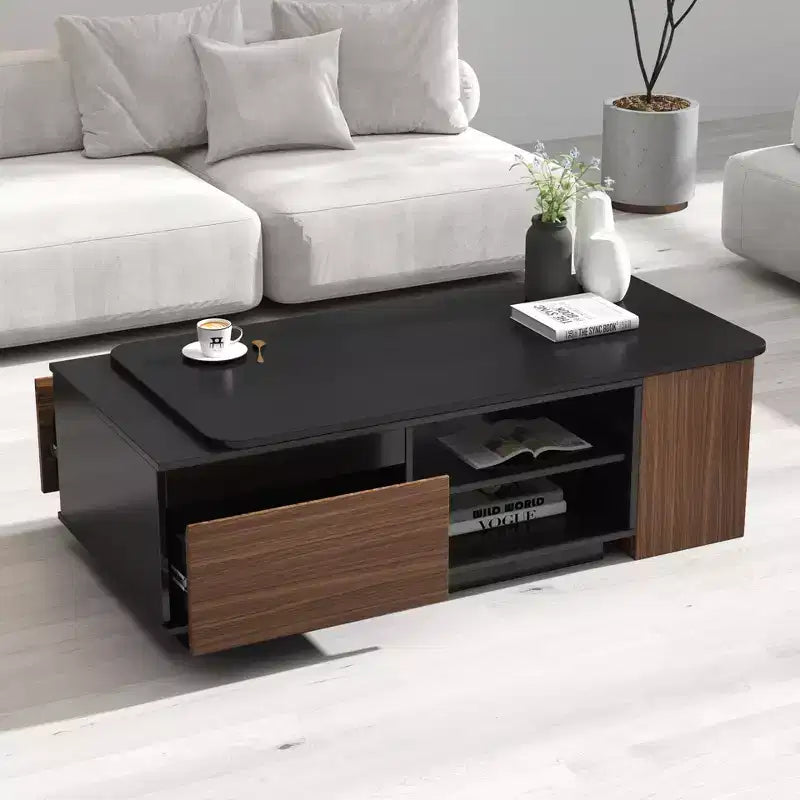 GDFStudio Amelie Modern Extendable Coffee Table with 2 Drawers and 2-Tier Shelves