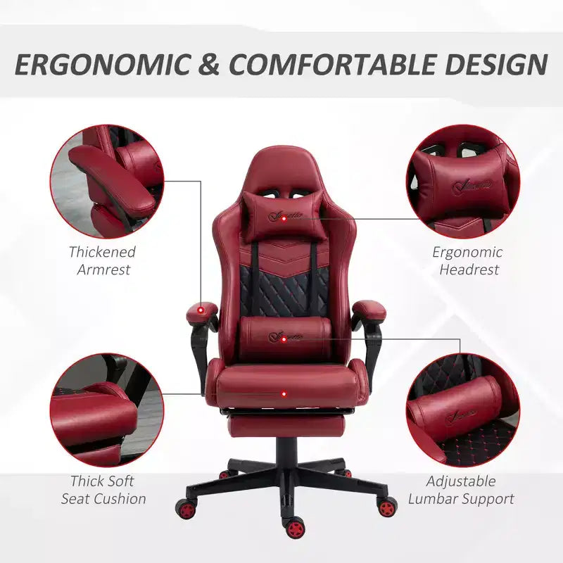 Okak High-Back Gaming Chair with Headrest, Computer Chair with Lumbar Support and Footrest, Office Chair for Study, Reading Room