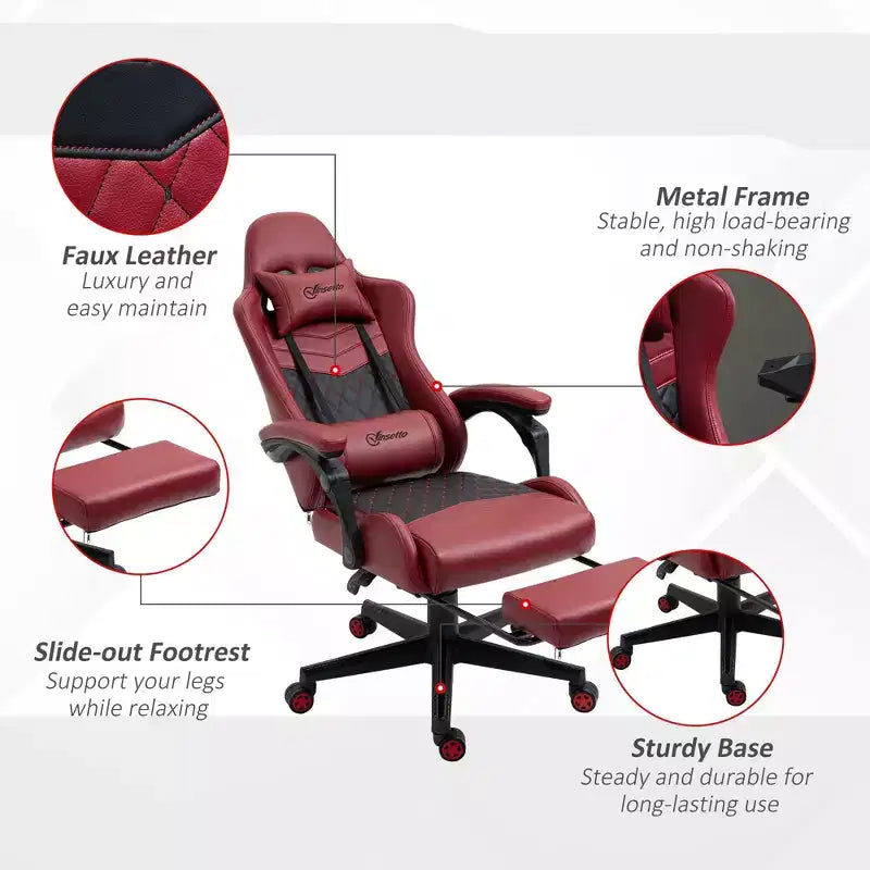 Okak High-Back Gaming Chair with Headrest, Computer Chair with Lumbar Support and Footrest, Office Chair for Study, Reading Room