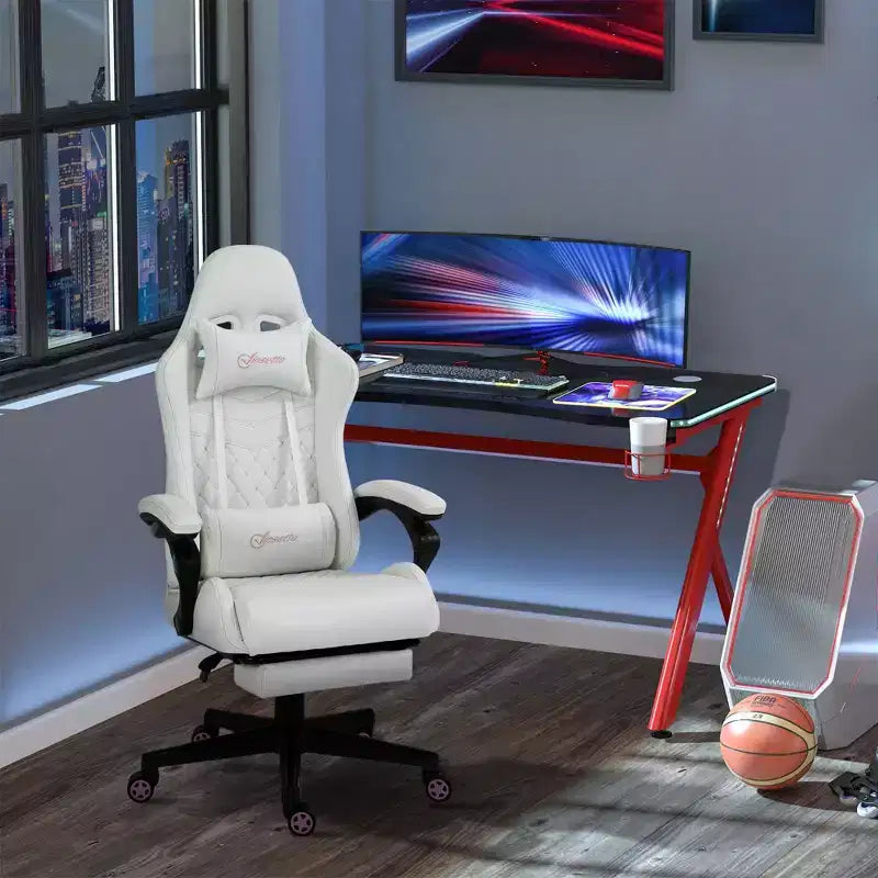 Okak High-Back Gaming Chair with Headrest, Computer Chair with Lumbar Support and Footrest, Office Chair for Study, Reading Room