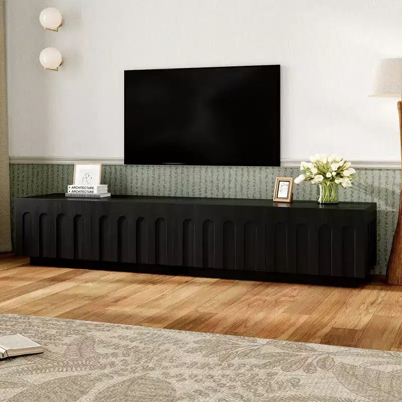 Whisen 80 TV Stand with Arched Design, Modern Dual Purpose Coffee Table with 4 Drawers, Multi-Functional Storage Cabinet
