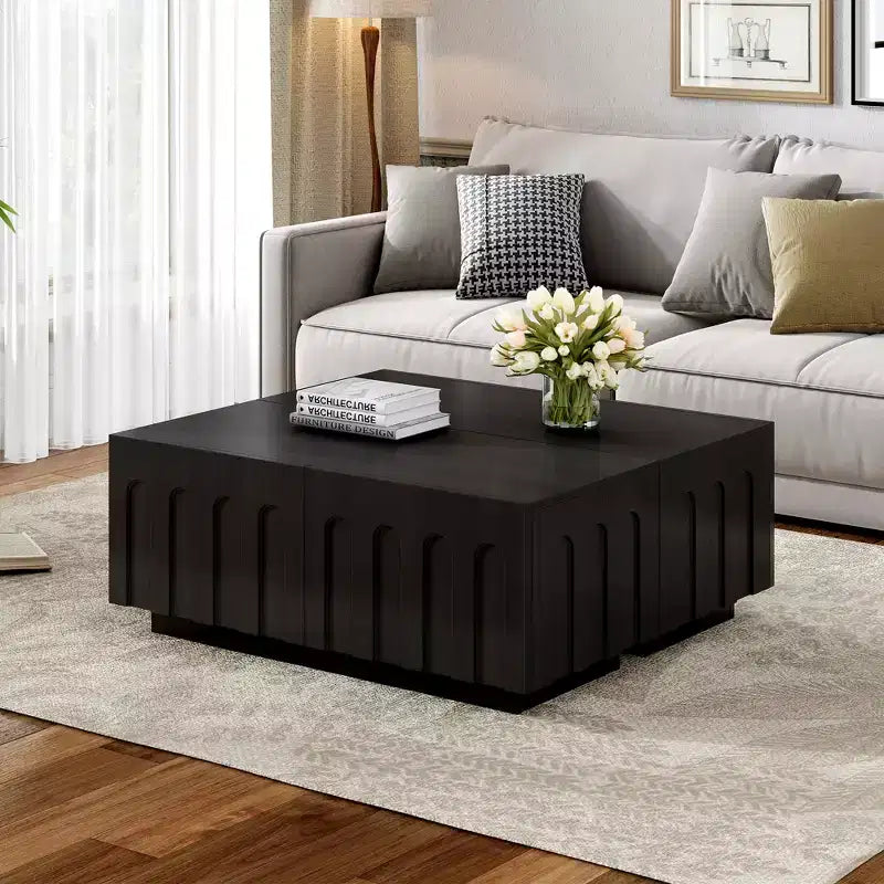 Whisen 80 TV Stand with Arched Design, Modern Dual Purpose Coffee Table with 4 Drawers, Multi-Functional Storage Cabinet