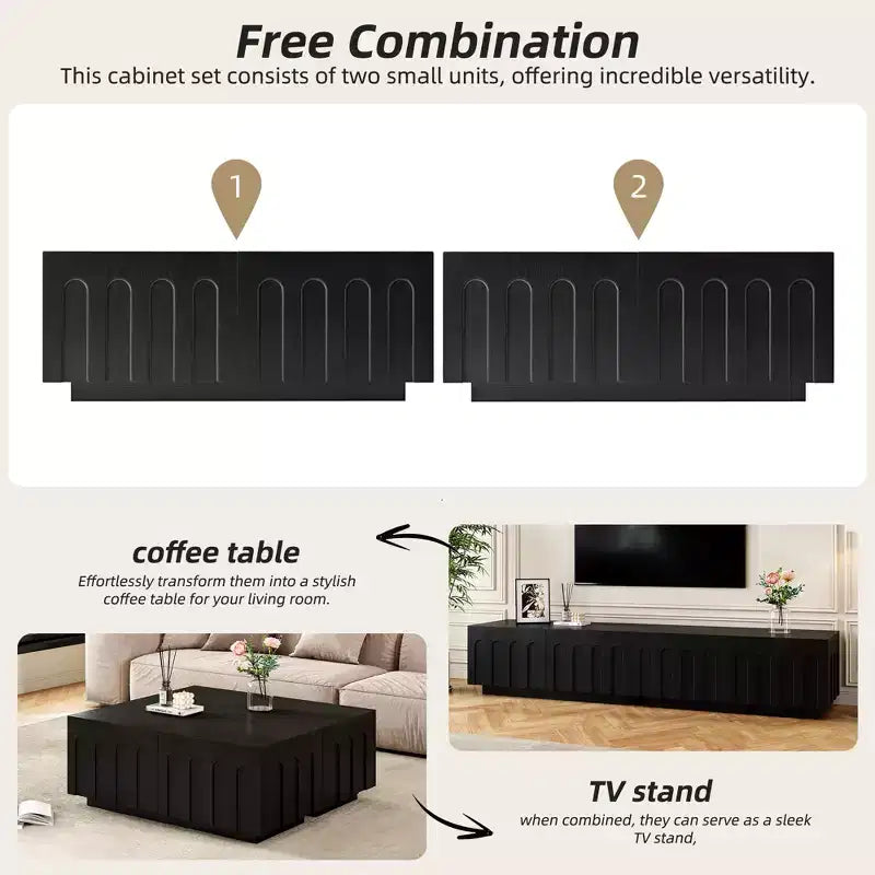 Whisen 80 TV Stand with Arched Design, Modern Dual Purpose Coffee Table with 4 Drawers, Multi-Functional Storage Cabinet