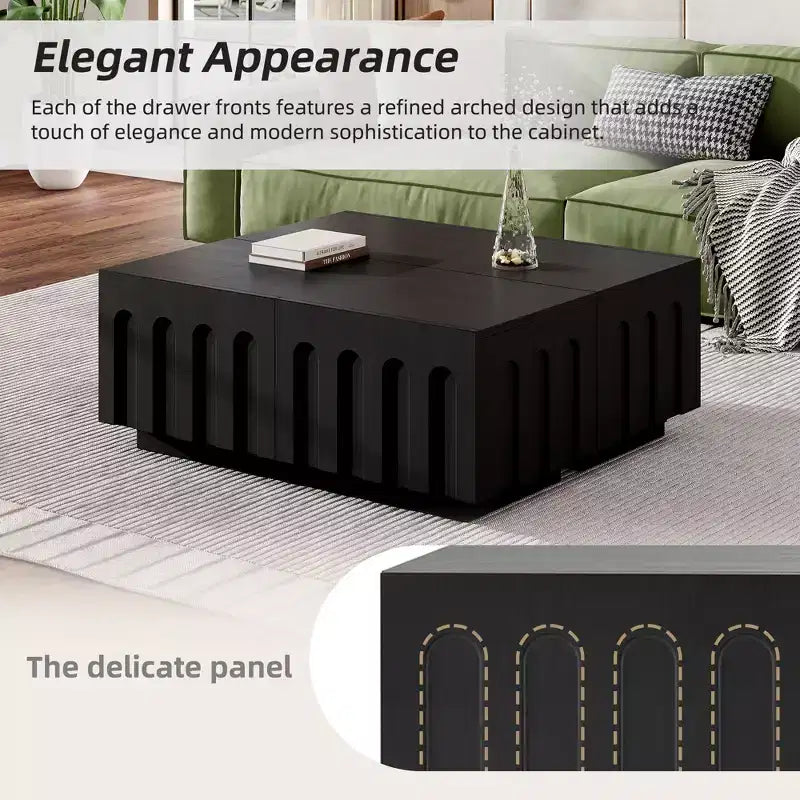 Whisen 80 TV Stand with Arched Design, Modern Dual Purpose Coffee Table with 4 Drawers, Multi-Functional Storage Cabinet