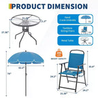 Coolmee Set da pranzo da esterno 6 pezzi con ombrellone, tavolo da patio e 4 sedie pieghevoli con ombrellone, tavolo da pranzo con piano in vetro temperato