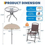 Coolmee Set da pranzo da esterno 6 pezzi con ombrellone, tavolo da patio e 4 sedie pieghevoli con ombrellone, tavolo da pranzo con piano in vetro temperato