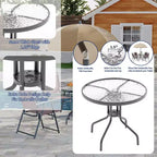 Coolmee Set da pranzo da esterno 6 pezzi con ombrellone, tavolo da patio e 4 sedie pieghevoli con ombrellone, tavolo da pranzo con piano in vetro temperato