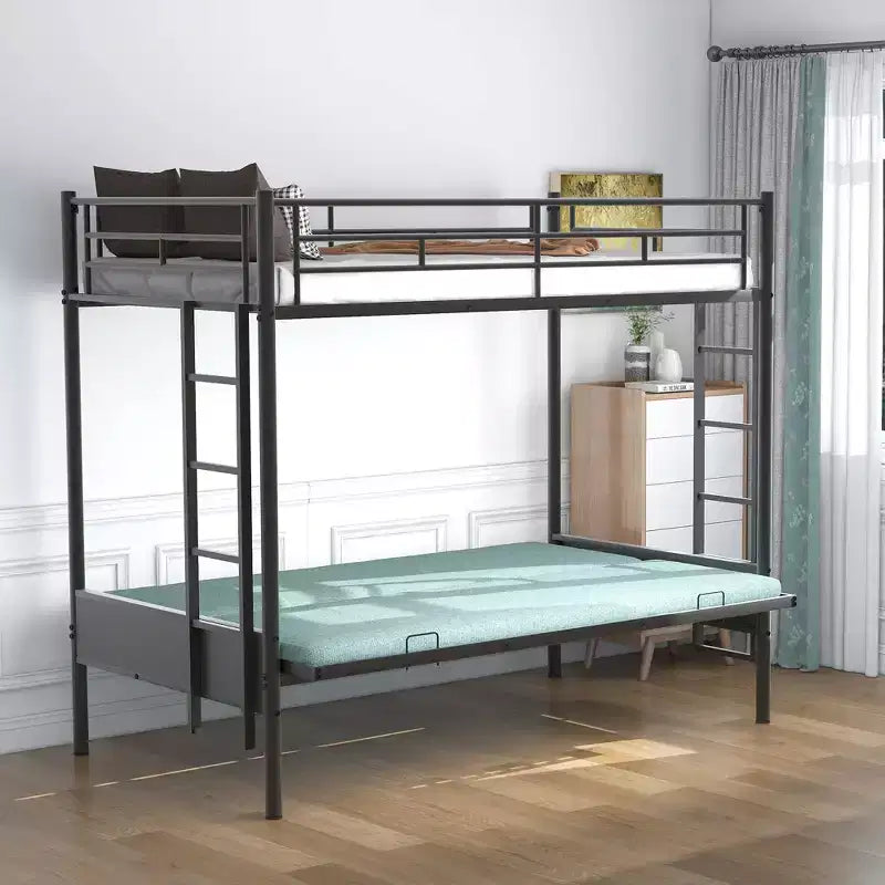 Bellemave Letto a castello in metallo a una piazza e mezzo, multifunzione, nero