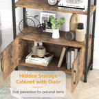 4-Tier Arched Bookshelf with Doors Storage Rack, 71.5 Inch High Industrial Bookshelf with Metal Frame, Open Curved Bookcase, Display Rack