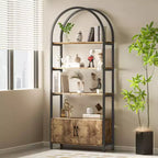 4-Tier Arched Bookshelf with Doors Storage Rack, 71.5 Inch High Industrial Bookshelf with Metal Frame, Open Curved Bookcase, Display Rack