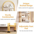 4-Tier Arched Bookshelf with Doors Storage Rack, 71.5 Inch High Industrial Bookshelf with Metal Frame, Open Curved Bookcase, Display Rack
