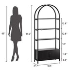 4-Tier Arched Bookshelf with Doors Storage Rack, 71.5 Inch High Industrial Bookshelf with Metal Frame, Open Curved Bookcase, Display Rack