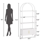 4-Tier Arched Bookshelf with Doors Storage Rack, 71.5 Inch High Industrial Bookshelf with Metal Frame, Open Curved Bookcase, Display Rack
