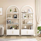 4-Tier Arched Bookshelf with Doors Storage Rack, 71.5 Inch High Industrial Bookshelf with Metal Frame, Open Curved Bookcase, Display Rack
