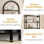 4-Tier Arched Bookshelf with Doors Storage Rack, 71.5 Inch High Industrial Bookshelf with Metal Frame, Open Curved Bookcase, Display Rack