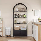 4-Tier Arched Bookshelf with Doors Storage Rack, 71.5 Inch High Industrial Bookshelf with Metal Frame, Open Curved Bookcase, Display Rack