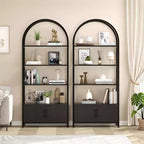 4-Tier Arched Bookshelf with Doors Storage Rack, 71.5 Inch High Industrial Bookshelf with Metal Frame, Open Curved Bookcase, Display Rack