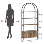 4-Tier Arched Bookshelf with Doors Storage Rack, 71.5 Inch High Industrial Bookshelf with Metal Frame, Open Curved Bookcase, Display Rack
