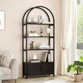 4-Tier Arched Bookshelf with Doors Storage Rack, 71.5 Inch High Industrial Bookshelf with Metal Frame, Open Curved Bookcase, Display Rack