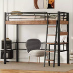 Bellemave Twin Loft Bed with Desk, Ladder & Bookshelves, Heavy Duty Metal High Loft Bed Frame, Space Saving Design, Black