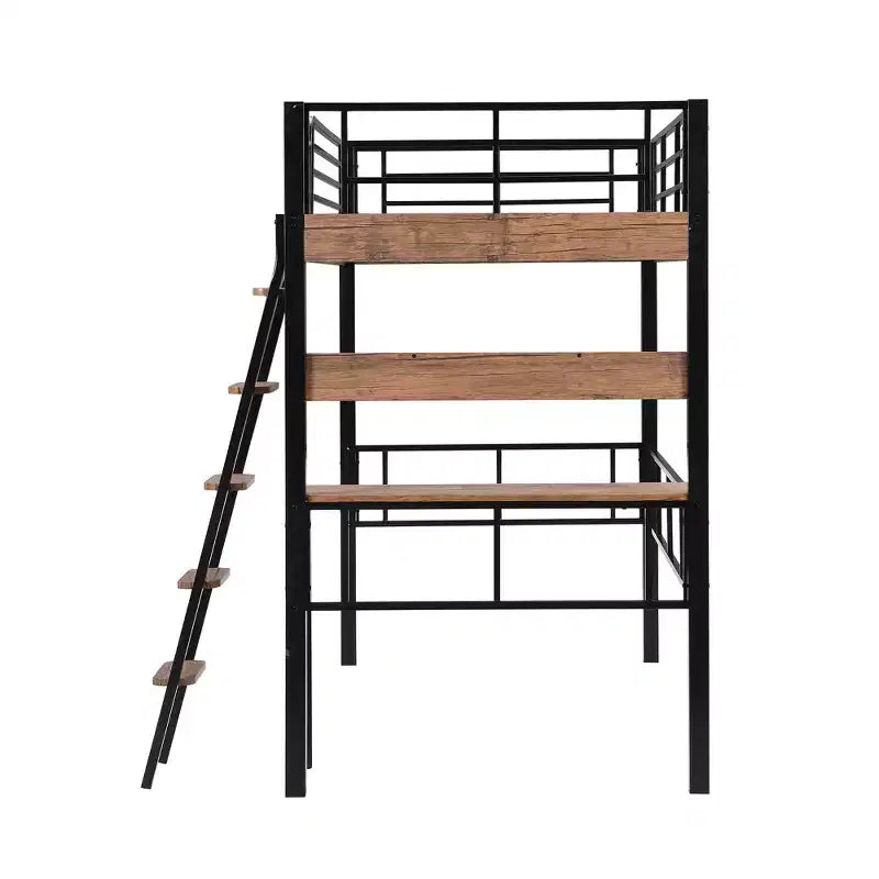 Bellemave Letto a soppalco singolo con scrivania, scaletta e librerie, struttura letto a soppalco alta in metallo resistente, design salvaspazio, nero