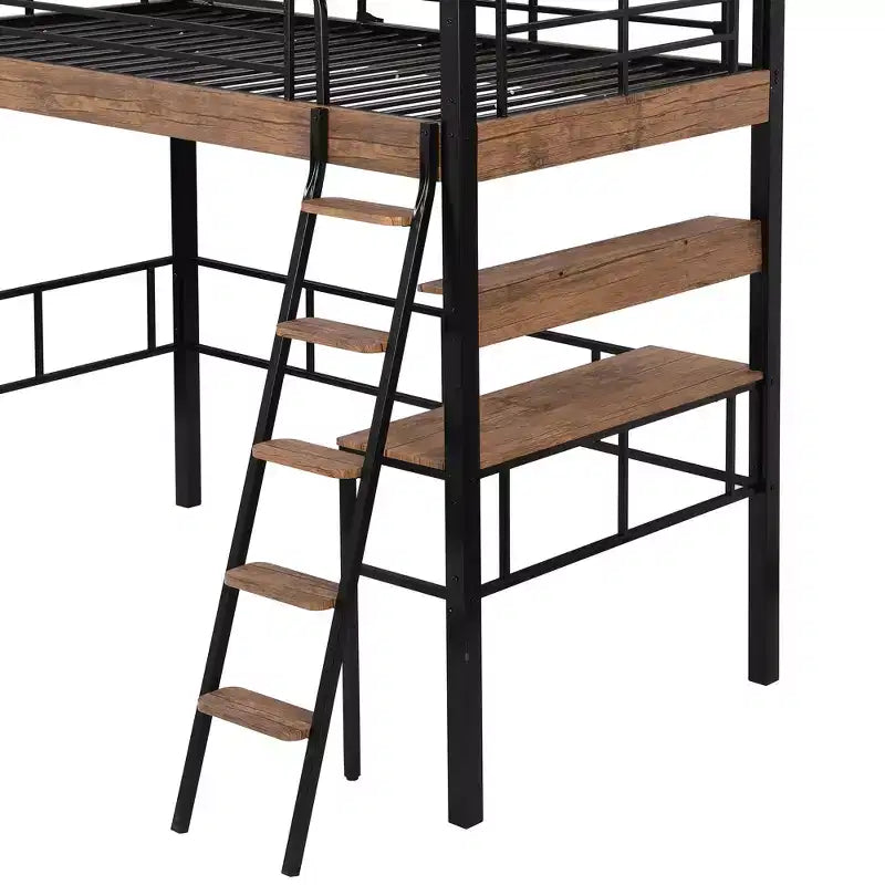 Bellemave Letto a soppalco singolo con scrivania, scaletta e librerie, struttura letto a soppalco alta in metallo resistente, design salvaspazio, nero