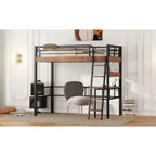Bellemave Letto a soppalco singolo con scrivania, scaletta e librerie, struttura letto a soppalco alta in metallo resistente, design salvaspazio, nero